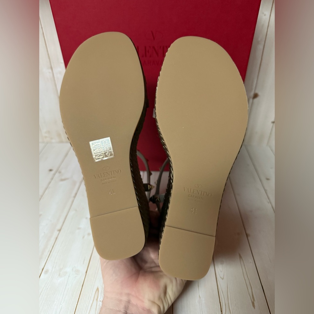 Valentino Garavani Rockstud Torchon Espadrille Wedge Taupe Sz 41 / 11 - Picture 15 of 15